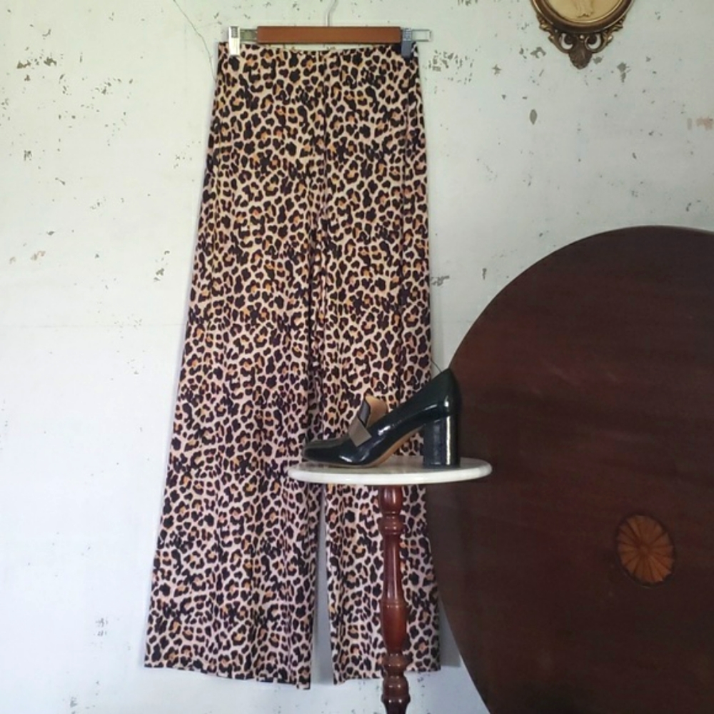 ZARA Women's Animal Print WIDE LEG Flowy Pants Small